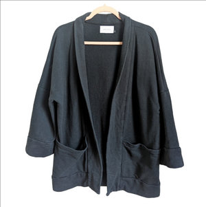 ODEYALO Black Canadian Sustainable Cotton Minimalist Open Front Kimono Top M/L
